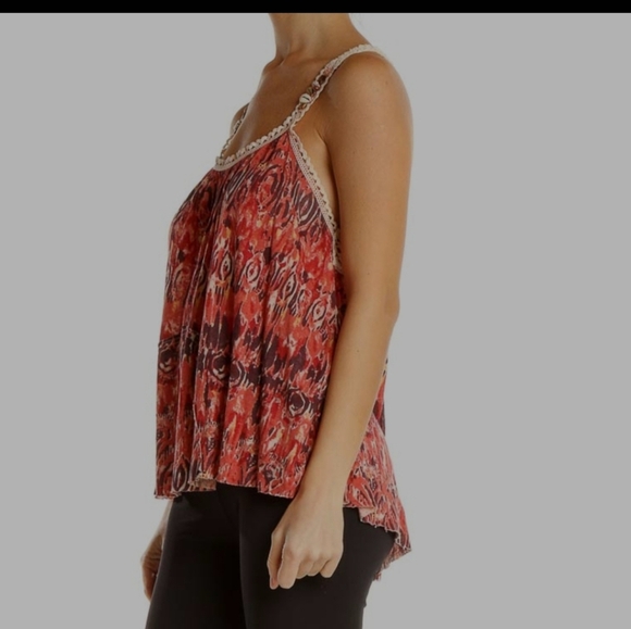 Free People Tops - FREE PEOPLE Red Aztec Print Bohemian Top With Shell Detail